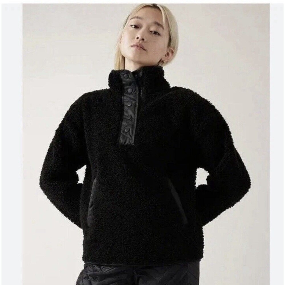 ATHLETA Cozy Sherpa Snap Sweatshirt  M Medium | Black Top #466888